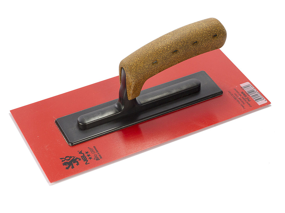 NELA Plastic Float PVC red 280x130x3mm with BiKoGrip cork handle and bevelled edges for plaster and render finishing