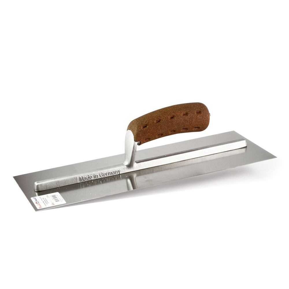 NELA Stainless Steel Finishing Trowel with BiKoGrip cork handle made in Germany for smooth plaster finishing