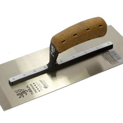 0344.jpg NELA Premium Gold Chrome Stainless Steel Trowel with BiKoGrip cork handle and aluminium mounting for plaster and render finishing