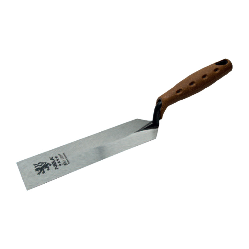 NELA Forged Margin Trowel with BiKoGrip cork handle and forged carbon steel blade, available in 127x50mm, 150x50mm, and 200x50mm sizes